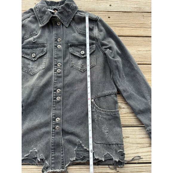Free People Moonchild distressed‎ Shirt Jacket denim jean Black oversized Sz XS - Picture 5 of 9